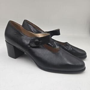 Vintage Enzo Angiolini 9M Black Leather Mary Jane Block Heels 2.25" Gothic